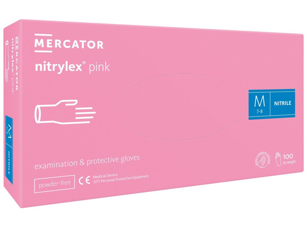 Rukavice nitrylex růžové vel. M 100 ks 